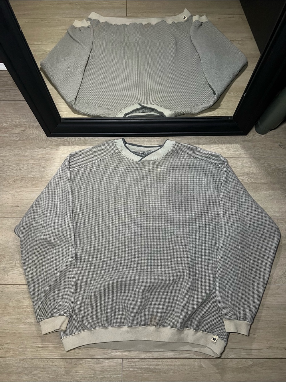 Vintage 1990s Russell Waffle Knit Pull Over Sweatshirt Crewneck Made In USA